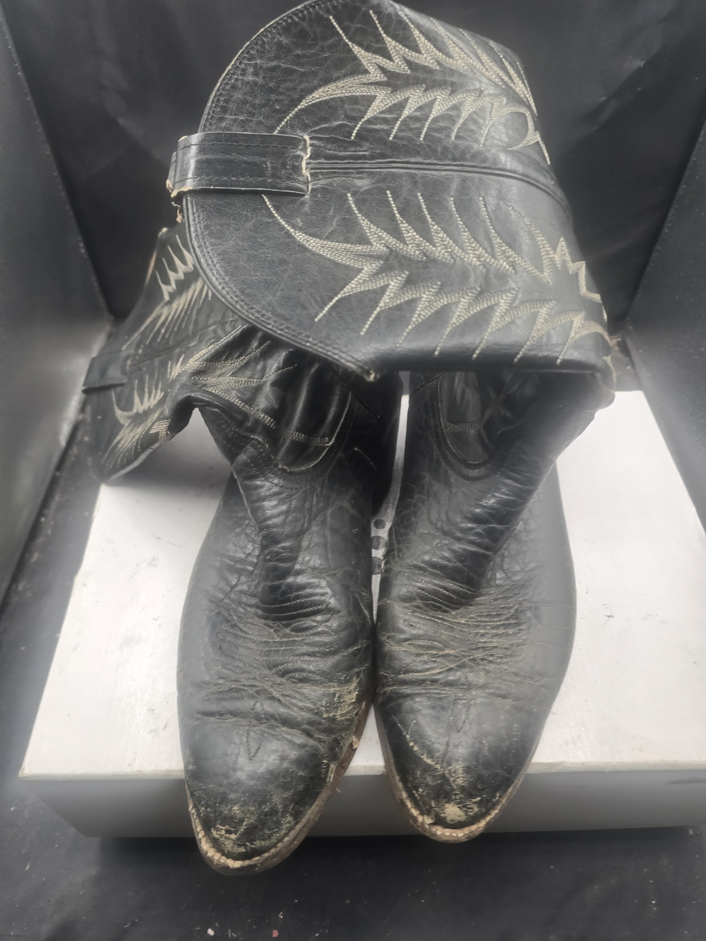 Nocona Black Cowboy Boots with Cream‎ Stitching